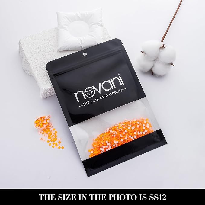 Novani 3000 Pieces Flatback Rhinestones Glass Round Gems Neon-Orange Crystals for Nail Art DIY Crafts Clothes Shoes,SS12,3.0-3.2mm