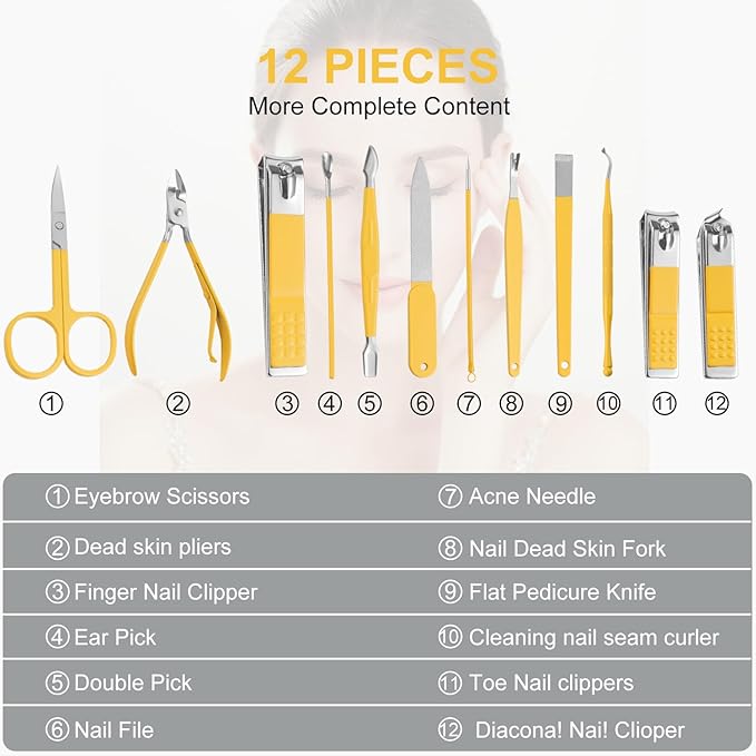 Manicure Pedicure Set - Nail Clippers Toenail Clippers Kit,Professional Manicure Kit Pedicure Kit,Nail Care Kit with,Travel Case, Set of 12