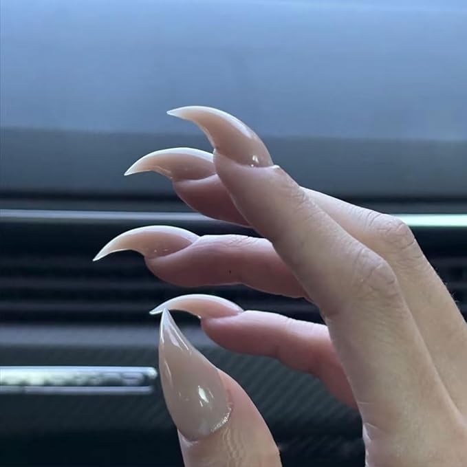 10 Pcs Luxury Medium Press on Nails Curved Stiletto Handmade Nails Press Ons Full Cover Glossy Dragon Claw Nude False Nails Reusable Acrylic Unique Eagle Claw Stick on Nail for Women（S）