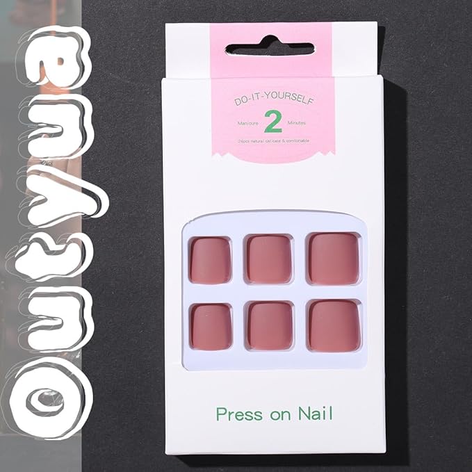 Solid Square Fake Toenails Matte Press on Toe Nails Short Acrylic False Toes Nails Artificial Beach Full Cover Toenail for Women 24 Pcs (Dark Nude)