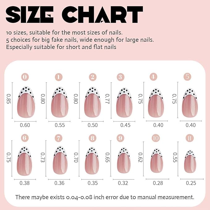 Polka Dot Press on Nails Short Almond Fake Nails 9 Colors French Tip Nails Press ons with Design Reusable Artificial Nail in 12 Sizes Full Cover Stick on Nails for Women Manicure Decorations 216Pcs