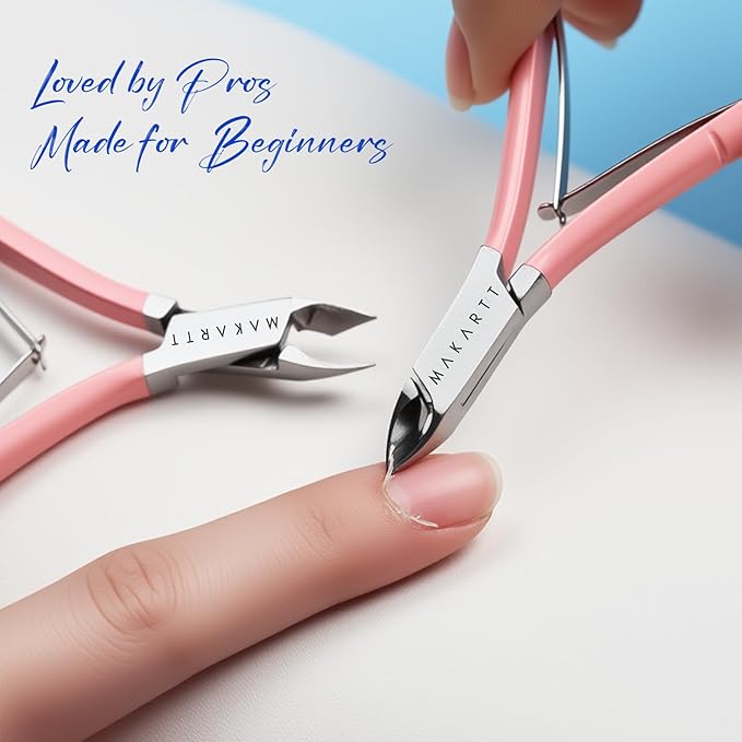 Makartt Cuticle Nippers - 7mm Blade Cuticle Trimmer with Dual Springs & Ergonomic Handle, Sharp Full Jaw Professional Nail Care Kit for Salon Home Use, Pink, 2 Pack