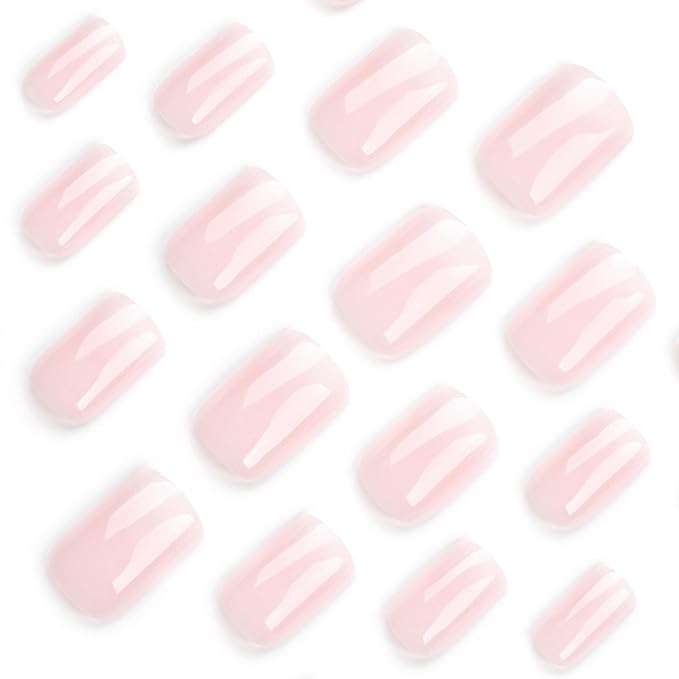 Ombre Press on Nails Medium Square Fake Nails Glossy False Nails Press ons with Gradient Design Reusable Artificial Nail Full Cover Glue on Nail Stick on Nails for Women Manicure 24Pcs
