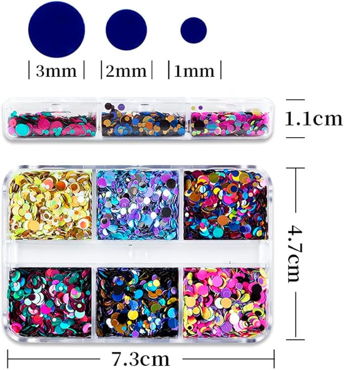 Nail Art 3D Round Sequin Holographic Glitter Nail Colorful Mixed Size Circle Flake Sparky Confetti Design Decoration DIY Accessories for Women 6Colors