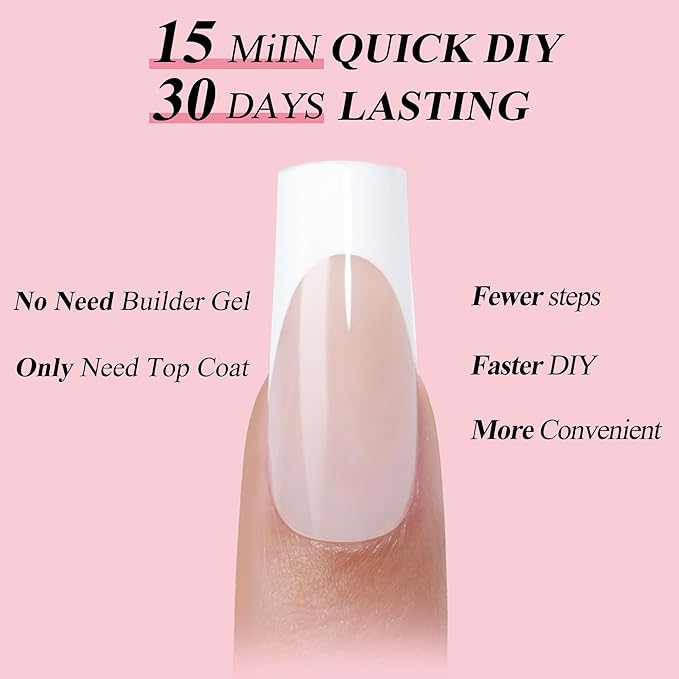 French Gel Nail Tips - Jofay Fashion French Tip Press on Nails 10-Piece Set 320Pcs, 3 in 1 Nude long Square Nail Tips, No Need to File Acrylic Fake Nails for Nail Art DIY & Nail Extension, 16 Sizes