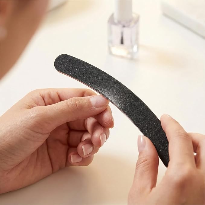 12PCS Black Banana Curved Double Sided Strip Grit Nail File Polish Emery Board Buffering Sanding Art Manicure Buffer Nail Art Tools