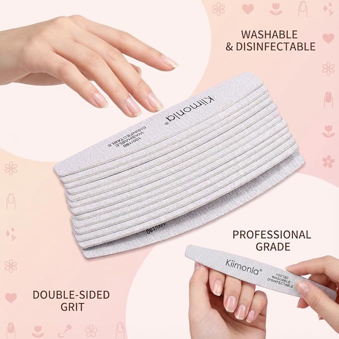 25pcs Professional Half Moon Nail Files Emery Board Set 100/180 Grit Dual-Grit Buffer Files for Natural & Acrylic Nails Tools Suit for Home Salon