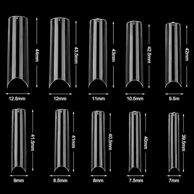 LoveOurHome 200pc XL C Curve Nail Tips Extra Long Tapered Square Fake Nails Half Cover Clear Artificial Nail Art Tips 10 Size False Nails Tech Supplies for Gel Acrylic Nail Extension