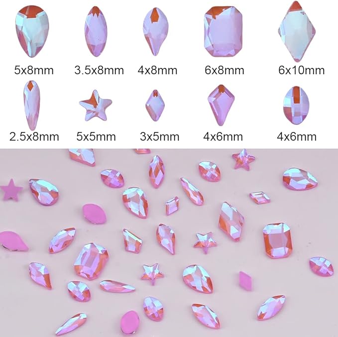 100pcs Colored Nail Crystals Rhinestones Star Leaf Rhombus Mix Shapes Glass 3D Nail Art Jewels Charm Supply