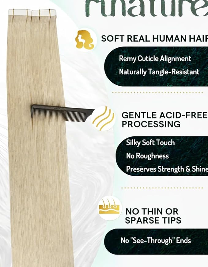 RUNATURE Blonde Tape in Hair Extensions Human Hair, 14 Inch 20Pcs 40G, Tape Ins Hair Extensions Remy Soft Straight Hair, Heat Resistant, Easy to Apply #60