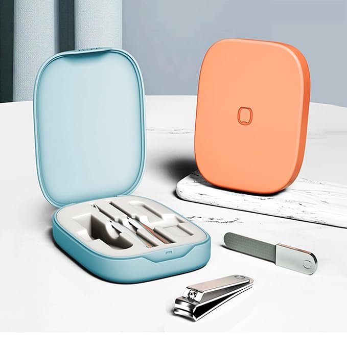 4-in-1 Nail Care Set with Storage Case - Stainless Steel Nail Clippers, Cuticle Fork, Ear Pick, and Nail File - Travel Nail Cutter Kit for Men and Women - Pink