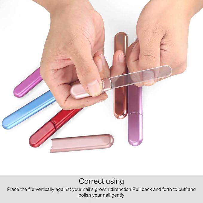 Premium Particular Glass Nail File with Case, Both Sided Filer, Crystal Beauty Nail File Salon Nail Shine Top, Rose Gold