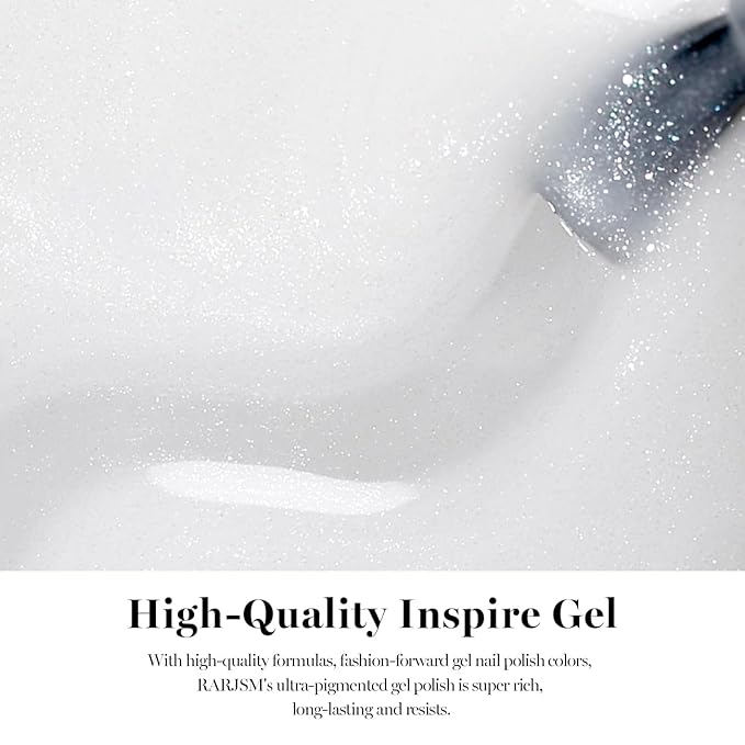 RARJSM Milky White Gel Nail Polish with Glitter Silver Shimmer Pigment Jelly Cream White Nude Gel Polish Neutral Color 15ml Sparkle Natural Color Soak off U V L E D Cured for Home Salon DIY Nail Art