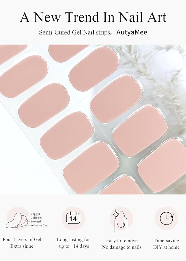 Semi Cured Gel Nail Strips (N Beige), Nude, 20 Pcs Gel Nail Wraps, Stickers, Salon Quality, Long Lasting, Works with Any UV Lamps