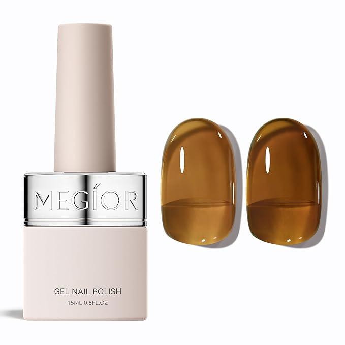 MEGIOR Topaz Brown Gel Nail Polish 0.5 Fl Oz Amber Neutral Transparent Colors Soak Off UV LED Lamp Light Cure Gel Polish Kit for Salon and Nail Art Starter Manicure DIY at Home