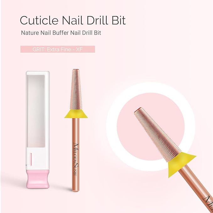 MelodySusie Tapered Barrel Nail Buffer Bit, Professional Safety Carbide Nail Bit for Nature Nail Bed Cuticle Dead Skin Cleaning Nail Prepare, Two Way Rotate, Manicure Nail Salon Supply, Rose Gold, XF