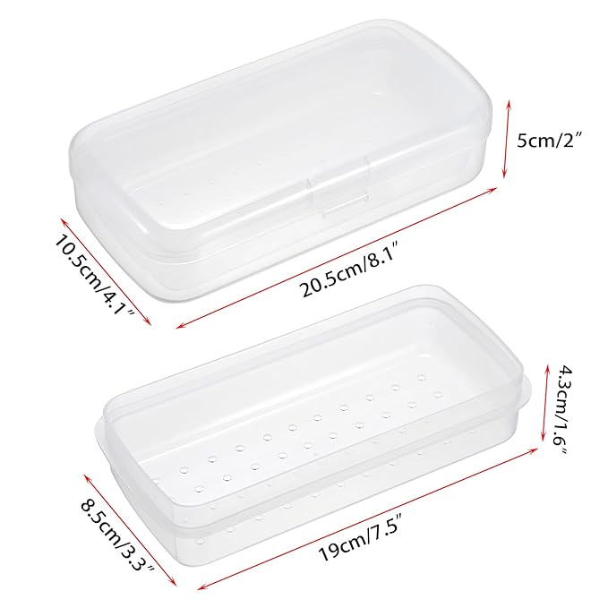 JUXYES Plastic Sterilizing Tray for Nail Art Accessories Tools, Portable Nail Art Tool Sterilizer Tray with Strainer, Fully Transparent Storage Box Organizer for Tweezer, Manicure Tools