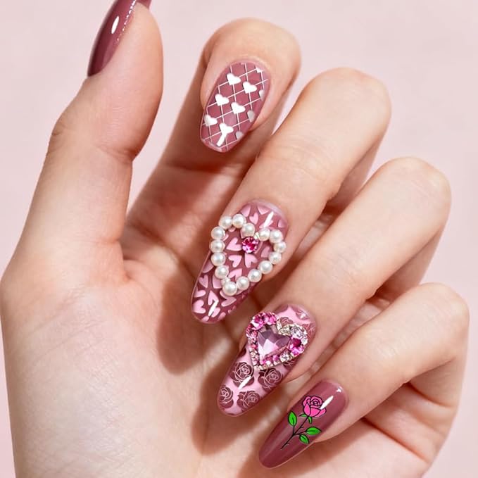 PH PandaHall 3pcs Love Heart Nail Stamping Templates Rose Flower Nail Art Templates Valentine's Day Stencils Angel Stainless Steel Image Plates Tool for Women Print Manicures Salon Design