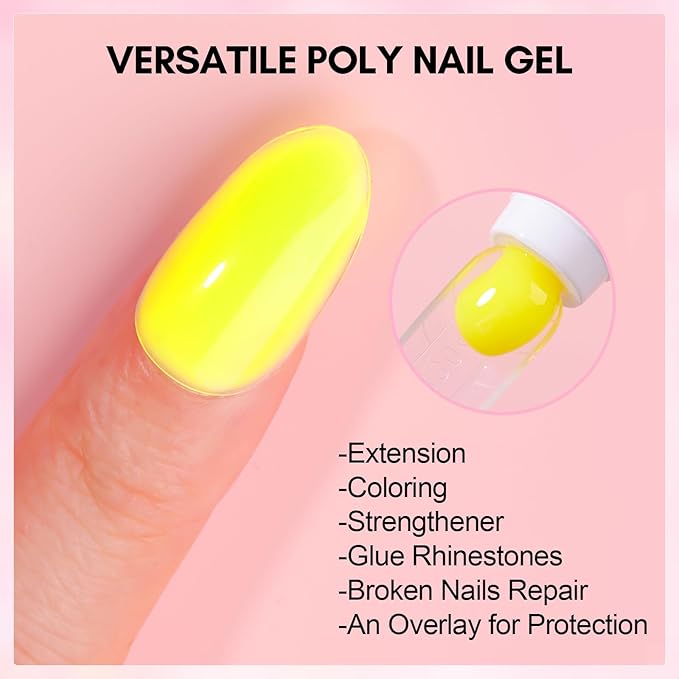 Makartt Poly Nail Gel-50ML Bright Yellow Hema-Free Strong Builder for Extension Overlay Strengthener 3D Diy, Multifunctional, Long-lasting for Nails French Manicures Home Salon-Sunny Side Up