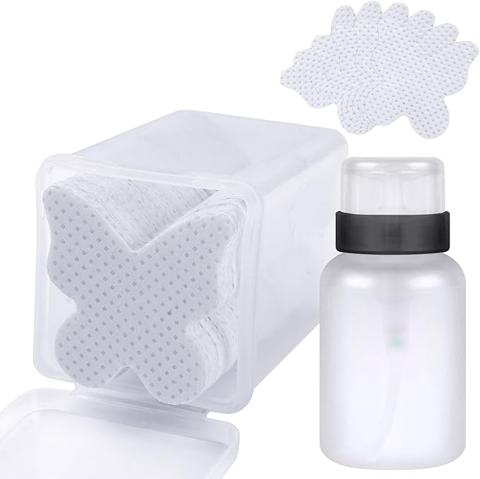200pcs Nail Cotton Pads, 1 Pull-Off Pump-Style Bottle Suitable for Nail Care Wipes, Nail Cleaning Pads, Mascara Extension Glue Cleaning Wipes Care Product Sets (White)