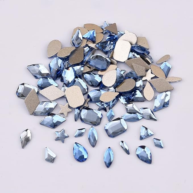 820pcs Light Sapphire Multi Shapes Stone Nail Art 3D Charms Glass Flatback Nail Rhinestone Crystals Set for DIY Crafts