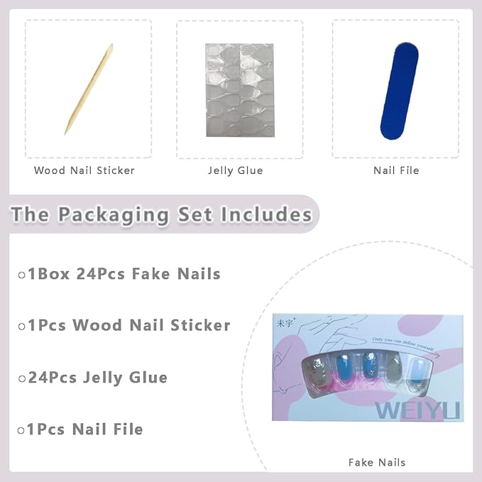 Square Press on Nails Short Fake Nails with 3D Gold Silvery Flowers Design Glitter Blue French False Nails Glossy Acrylic Glue on Nails Full Cover Spring Floral Stick on Nails for Women 30Pcs