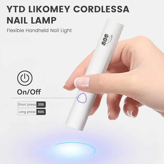 YTD Likomey Handheld UV LED Lamp for Gel Polish,White Quick Dry Mini Nail Light with Folding Bracket, Portable Cordless Rechargeable for Fast Curing UV Nail Glue Builder Extension Gel