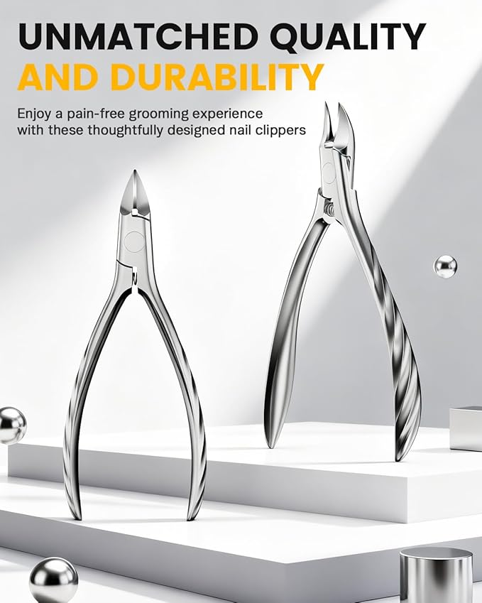 BEZOX Ingrown Toe Nail Clippers for Thick Toenails for Seniors, Wide Opening Jaws Toenail Clipper for Thick Nails, Deep-Reach Curved Blade Toenail Scissors - Silver
