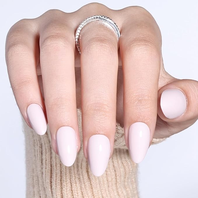 White Press On Nails Almond - White Almond Fake Nails, Short Press On Nails Reusable Stick On Nails in 16 Sizes, 32pcs False Nail Kit for Women & Girls(SoftWhite)