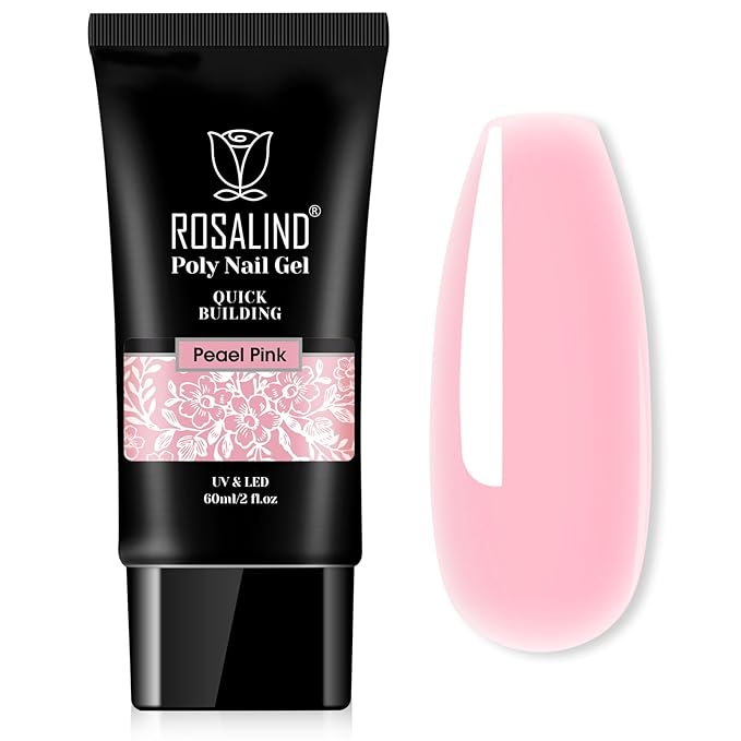 ROSALIND 2 oz Pink Poly Nail Gel, Peach Poly Extension Gel for Nails Art Nature Color Builder Pink Nail Strengthen Art Design for Women