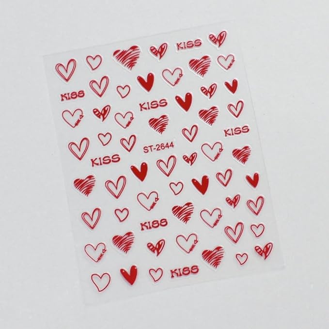 Valentine's Day Nail Stickers fo Nail Art 5D Embossed Hearts Nail Decals 12Sheets