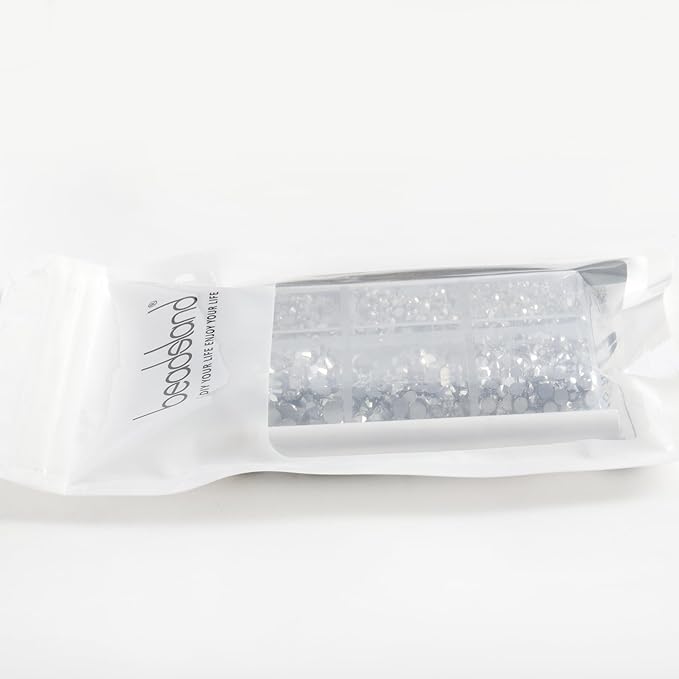 Beadsland 4300pcs Flatback Rhinestones,Silver Rhinestone Nail Gems Round Crystal Rhinestones for Crafts,Mixed 6 Sizes with Picking Tweezers and Wax Pencil Kit, SS6-SS20,Silver Hematite