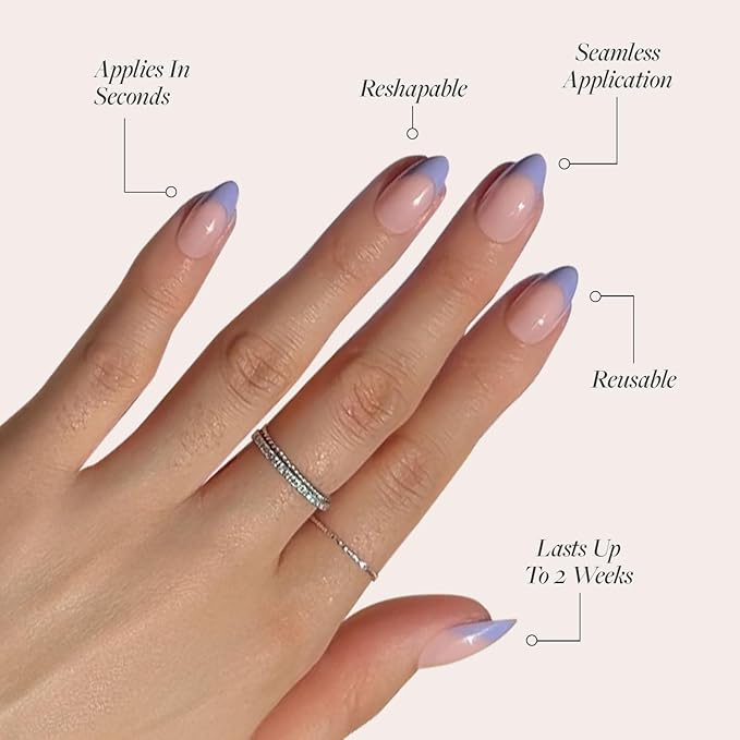 Glamnetic Press On Nails - French Lilac | Short Almond Fake Nails with Purple French Tips and a Glossy Finish, Salon Quality | 15 Sizes - 30 Nail Kit with Glue