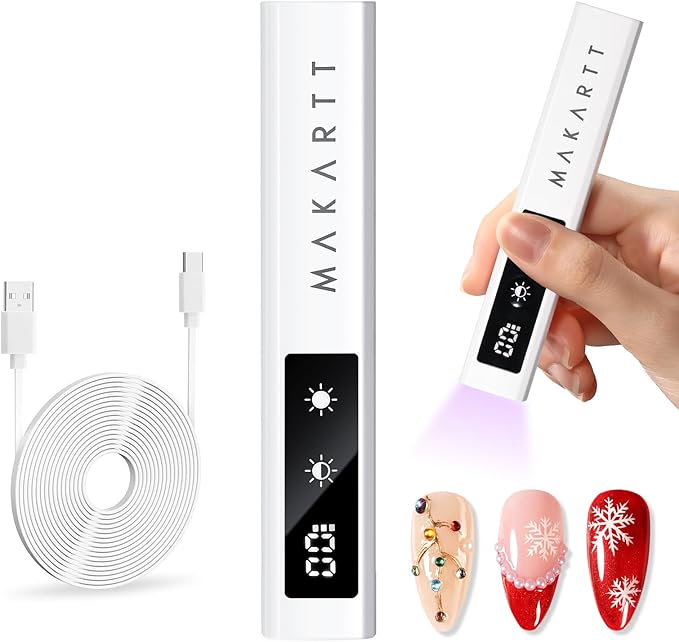 Makartt UV Nail Lamp, Handheld Flash Cure Lamp with Painless Mode Rechargeable Portable Nail Light 800mAh with LCD Display & 3 Timers for Home & Salon(White)