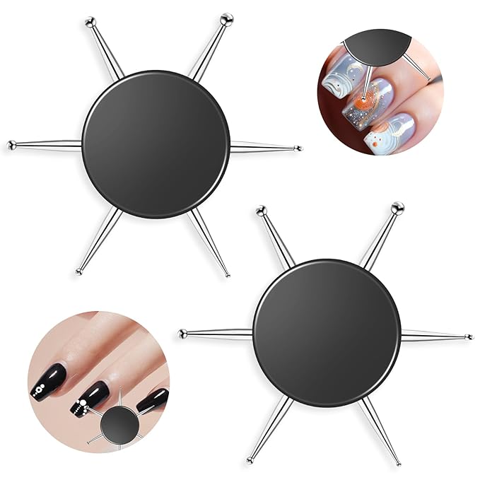 2Pcs Circular Dotting Tools, 6 In 1 Nail Dotting Pen, Disc Nail Dotting Tool, Stainless Steel Nail Dot Painting Tool for Embossing Tracing Manicure, Professional Nail Salon or Home Use