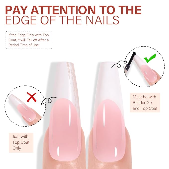 AILLSA French Gel Nail Tips, 180 Pcs French Tip Press On Nails Long Coffin Pink, Pre-Applied Primer & Base Coat, No Need File, Soft Nail Tips, Fake Nails for Nail Art DIY 15 Sizes