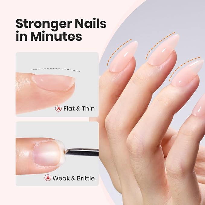 Beetles Builder Gel Nail Kit-Silken Petal 2 Pcs 8 in 1 Nail Thickening Strengthening Building Apex for Beginner DIY Salon at Home,UV Clear & Jelly Nude Builder Gels with Nail Brush,New Bottle