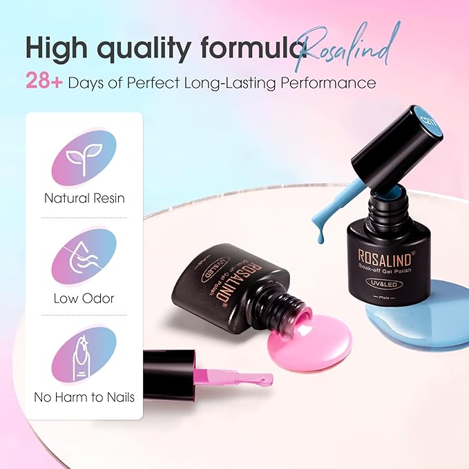 ROSALIND Neon Gel Nail Polish, 8 Colors Macaron Gel Polish Soak Off UV Pastel Yellow Pink Green Nail Polish Set for Home Salon Manicure