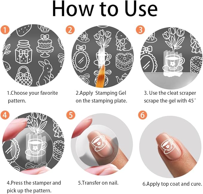 PH PandaHall 2pcs Cute Animals Nail Stamping Plates Bunny Cats Nail Art Templates Afternoon Tea Theme Dessert Cake Manicure Art Stencils for Manicures Salon Print Decoration