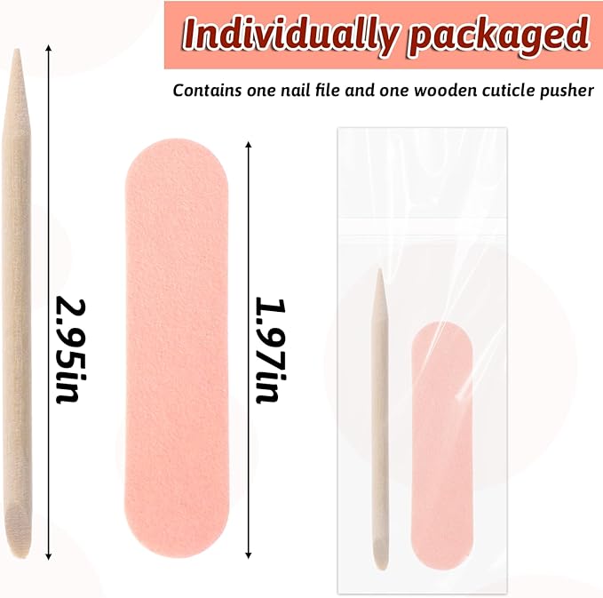 40 Pack Mini Nail File Disposable Manicure Kit Individually Package with Wooden Cuticle Pusher Sticks Press on Nail Art Tool Prep Kit Pedicure Cleaner Tools for Home