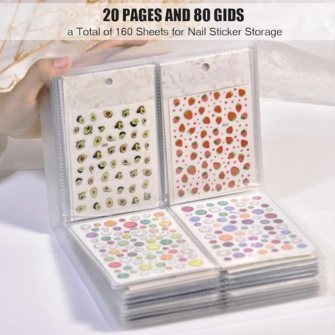 Zoance 2 Pack(160 Sheets) Nail Art Sticker Storage Book Collecting Album, Plastic Nail Decals Showing Storage Holder Photo Organizer for DIY Nail Art Design Tools, 2 Pcs Nail Stickers Included