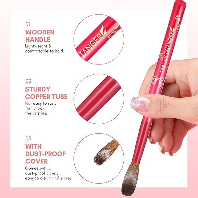 2Pcs New Year Acrylic Nail Art Brush Set -Size 10/14, Red Handle Nail Brushes for Acrylic Application Powder & Nail Extension, 3D Nail Carving Tools for DIY Home Salon Manicure