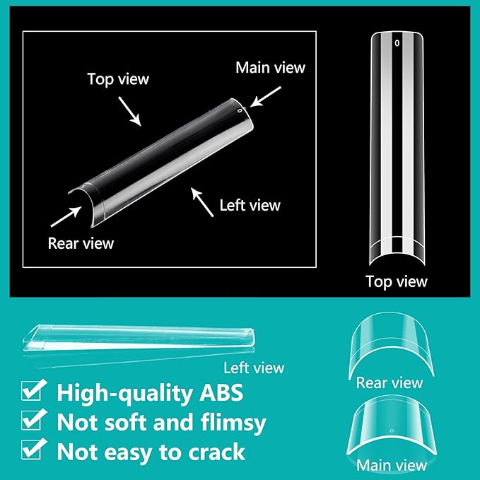 LIONVISON 3XL Clear NO C Curve Nail Tips for Acrylic Nails Professional, 240PCS Extra Long Tapered Square Nail Tips, 12 Sizes Straight Press On Gel Tips for Nail Salons Home DIY