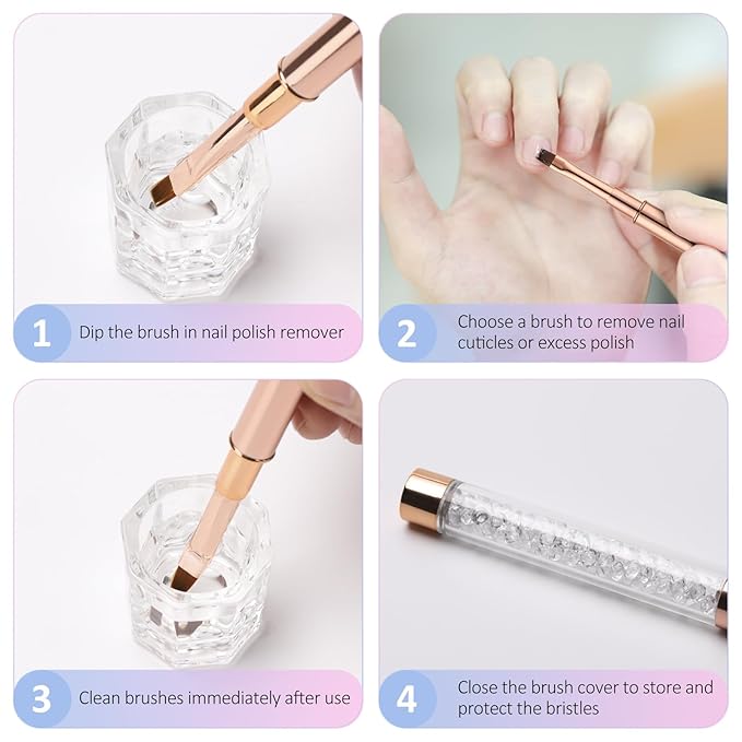 JASSINS Nail Art Clean Up Brushes, 3 Pcs Flat/Oval/Fine Angled Gel Nail Brushes,For Nail Art Design Painting DIY and Cleaning Polish Mistake on the Cuticles (Gold)