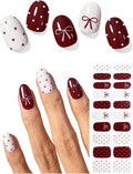 Semi Cured Gel Nail Strips (Polka Dot Bow), Valentine's Day, 20 Pcs Gel Nail Wraps, Stickers, Works with Any UV Lamps