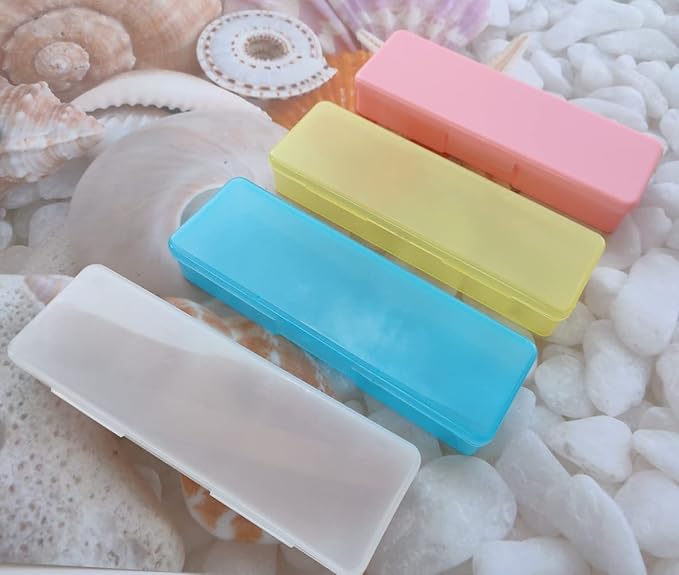 4 Pack Professional Clear Manicure Nails Pedicure Tool Box, Personal Nail Box Storage Case for Organizing, Plastic Pencil Case Container Organizer (Clear Yellow Pink Blue)
