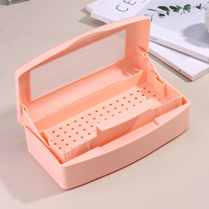 Nail Tool Sterilizer Box Plastic Disinfectant Container for Nail Art Accessories Tools, Sterilizer Soaking Box with Strainer Pedicure Manicure Cleaning Equipment, Orange