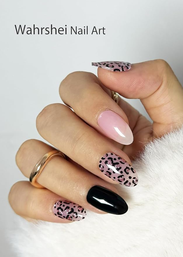 Semi Cured Gel Nail Strips, Leopard Glitter 20pcs Adhesive UV Sticker, Wraps for Home Manicure DIY