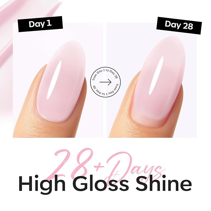 modelones Builder Nail Gel Top Coat, 15 ML No Wipe Ultra Gloss Milky Pink Gel Polish Apex Building Nails Strengthener Extension Jelly Color Nail Art Long Lasting Soak Off U V Manicure Gift for Women