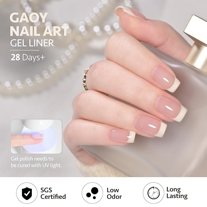 GAOY White Swirl Gel Nail Polish Art Liner, 12ml Nude Color Nail Paint Design with Thin Brush, UV Light Cure for DIY French Manicure at Home